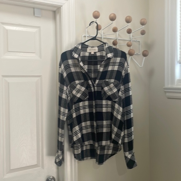 ANTHROPOLOGIE - Casual Button Down Shirt - Plaid Black and White - M - Picture 1 of 8